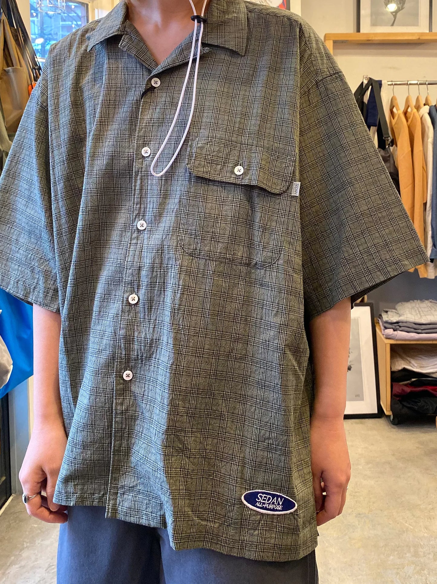 SEDAN ALL-PURPOSE "Dobby Plaid Open Collar S/S Shirt"