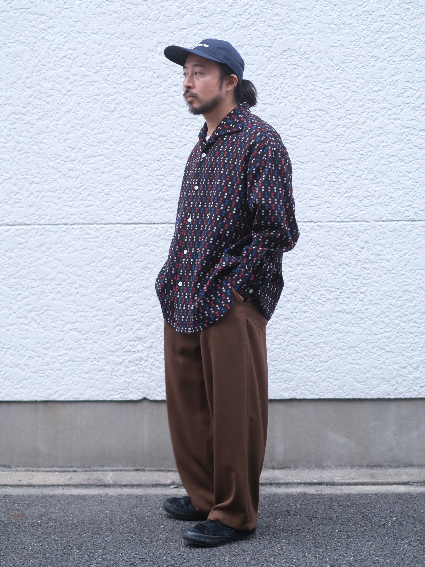 SOWBOW "蒼氓シャツ/ONE PIECE COLLAR WIDE(CHIKUGO-ORI,BLACK CUBE)"