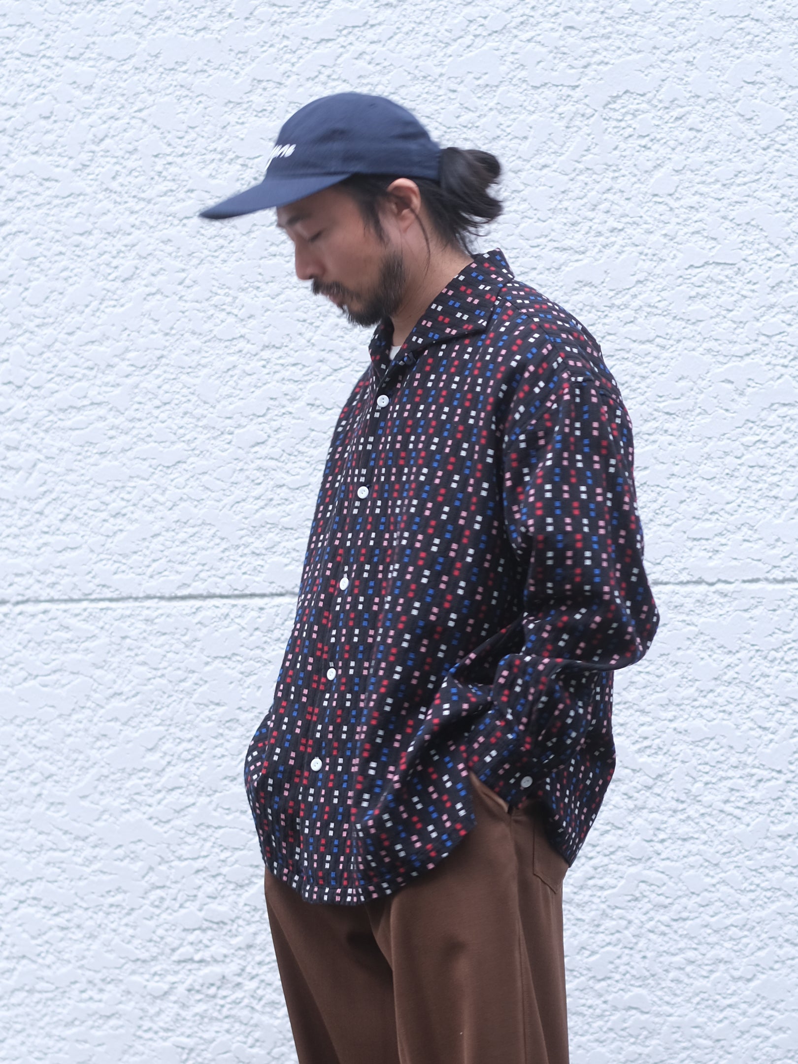 SOWBOW "蒼氓シャツ/ONE PIECE COLLAR WIDE(CHIKUGO-ORI,BLACK CUBE)"