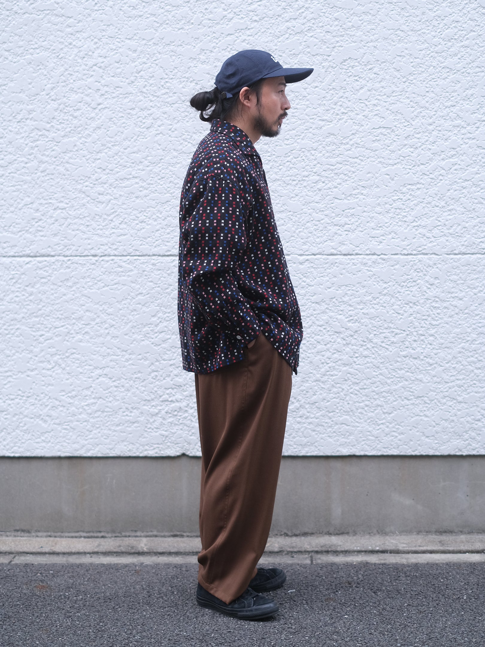 SOWBOW "蒼氓シャツ/ONE PIECE COLLAR WIDE(CHIKUGO-ORI,BLACK CUBE)"