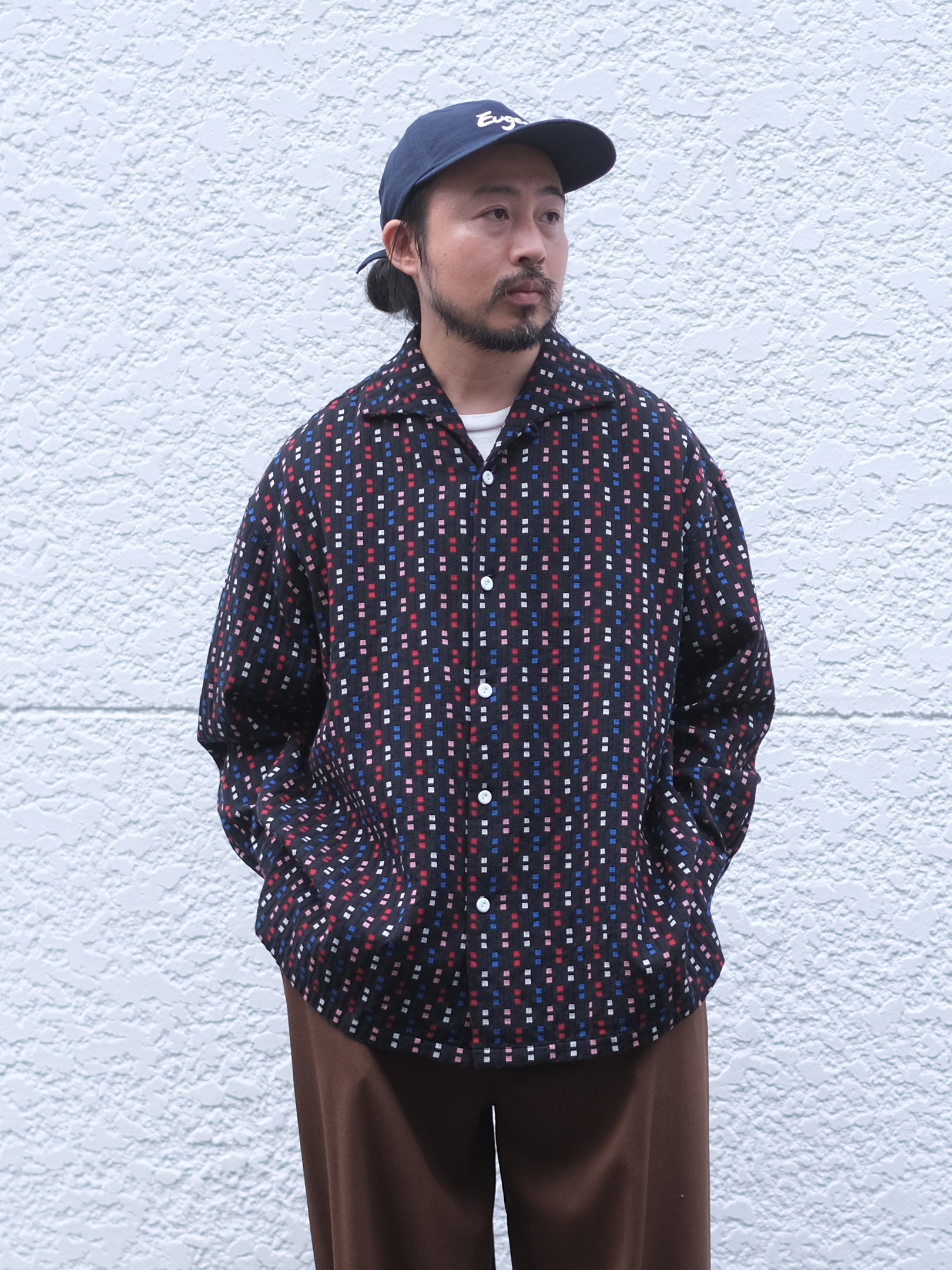 SOWBOW "蒼氓シャツ/ONE PIECE COLLAR WIDE(CHIKUGO-ORI,BLACK CUBE)"