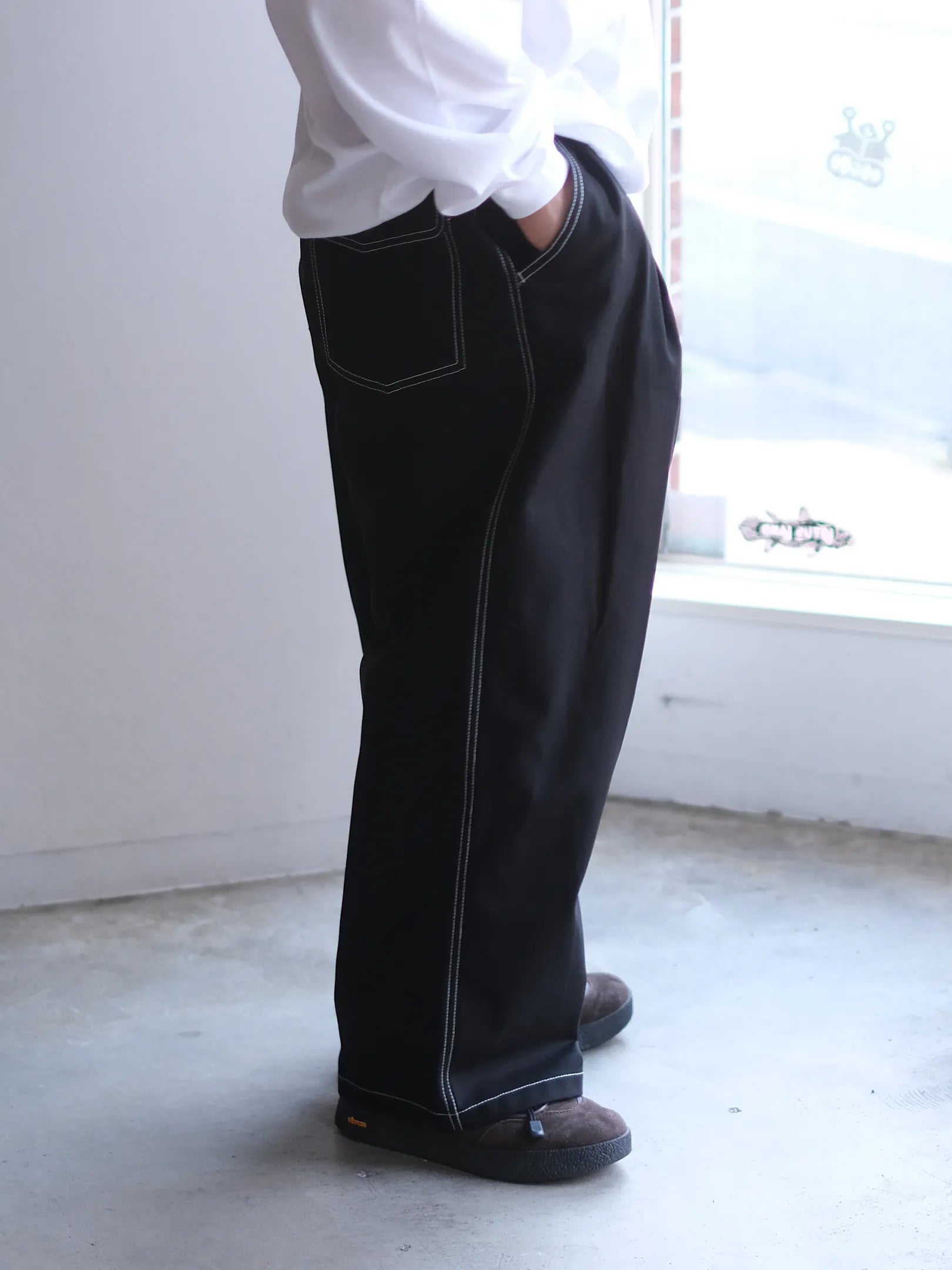 manon "VINTAGE SERGE THREE TUCK WIDE PANTS"
