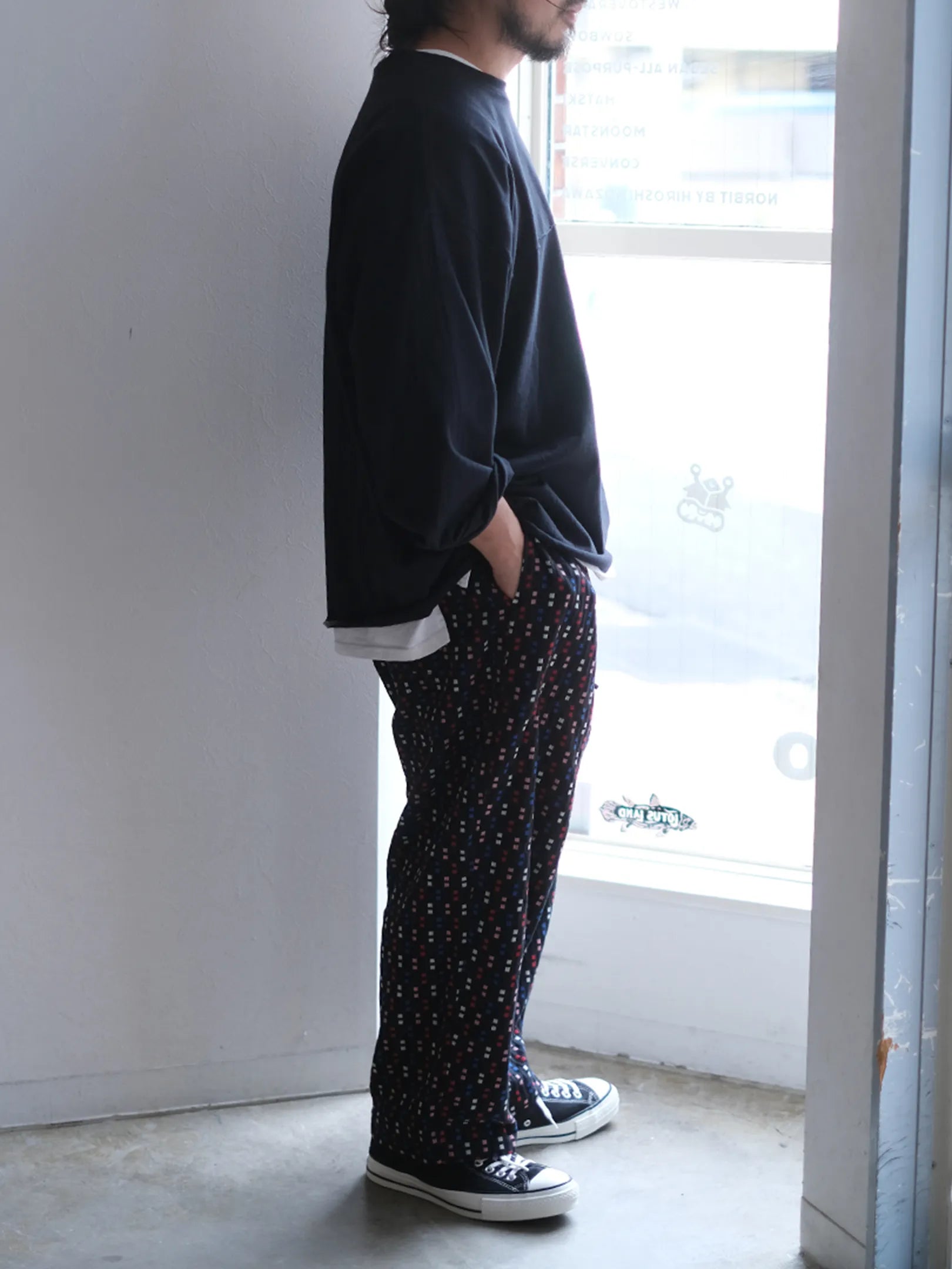 SOWBOW "蒼氓EZパンツ-WIDE-(CHIKUGO-ORI,BLACK CUBE)"