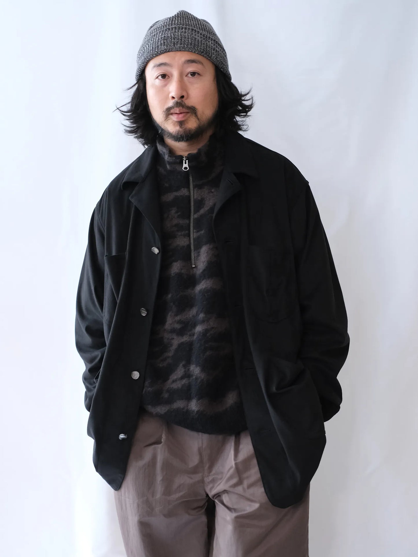 UNFRM "MOHAIR KNIT CAMO HALF ZIP PULLOVER"