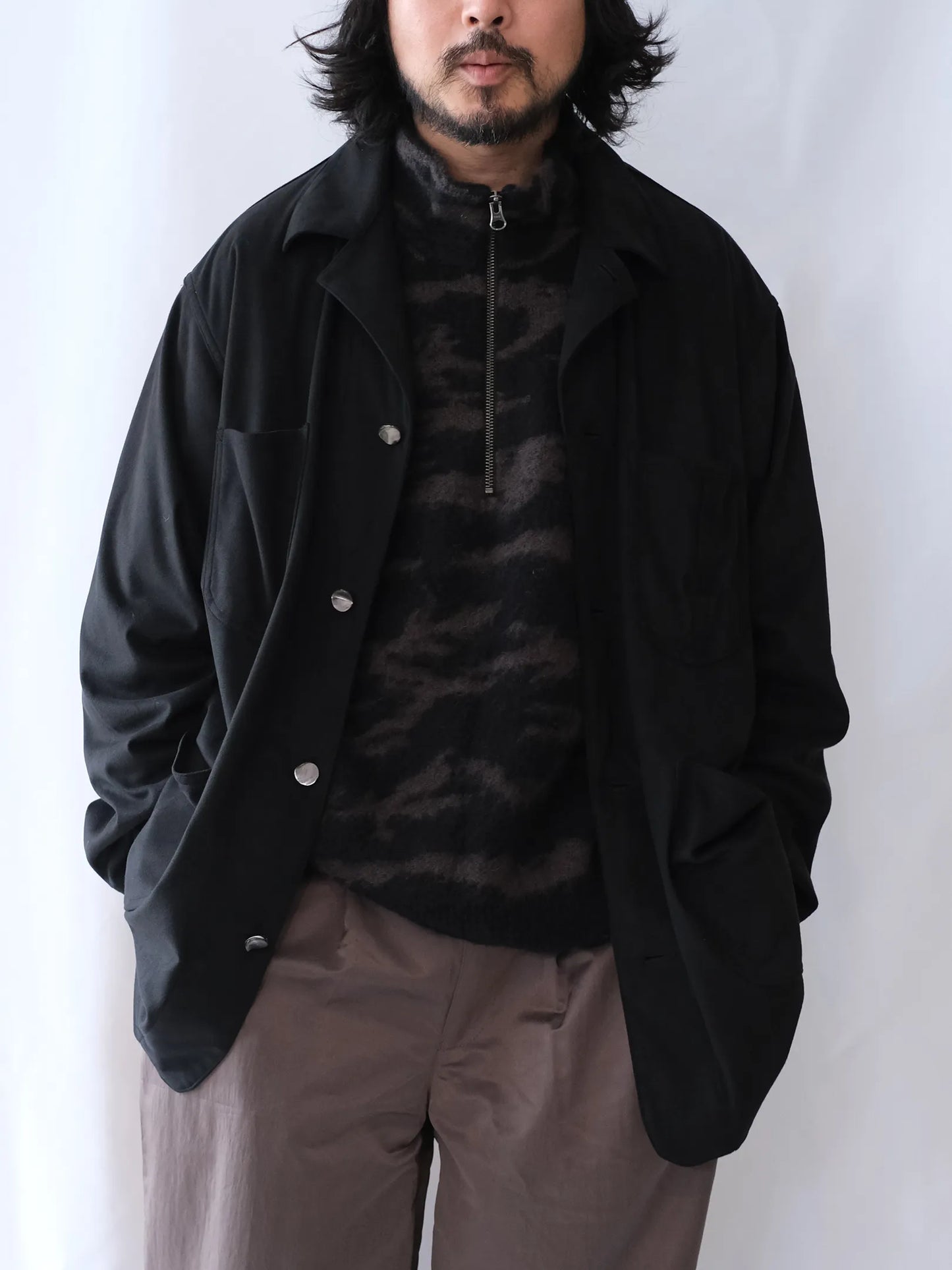 UNFRM "MOHAIR KNIT CAMO HALF ZIP PULLOVER"