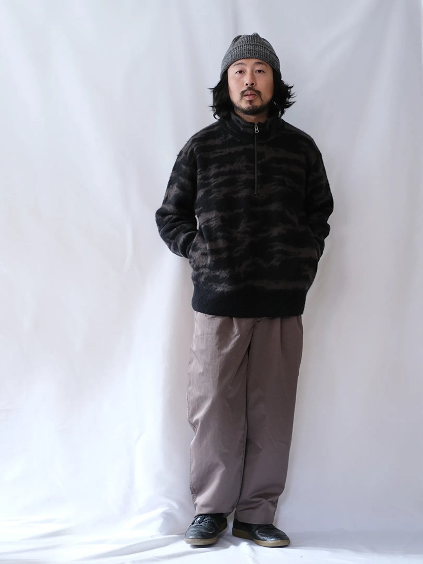 UNFRM "MOHAIR KNIT CAMO HALF ZIP PULLOVER"