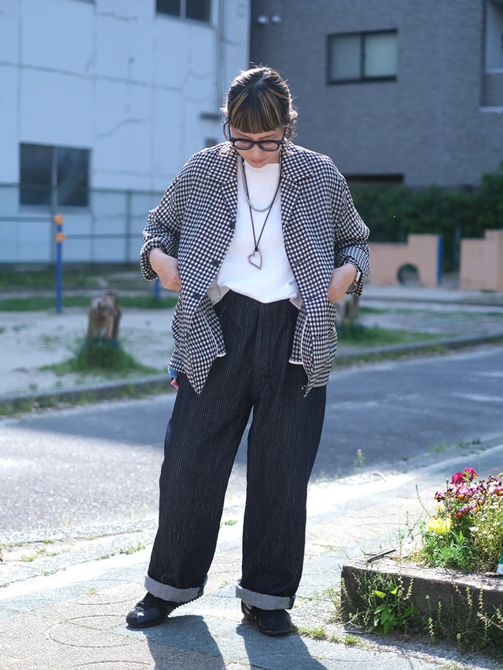 manon "GINGHAM CHECK SPINDLE JKT"