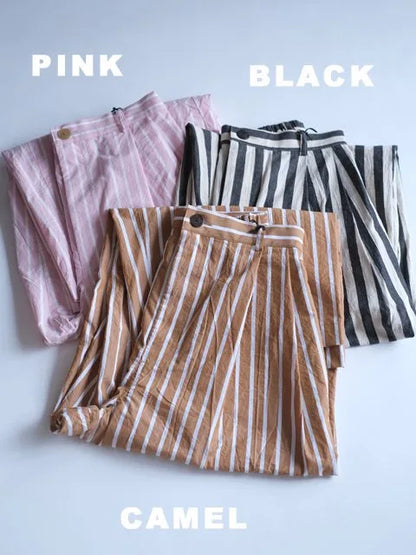 manon "STRIPE TWO TUCK WIDE PANTS(3colors)"