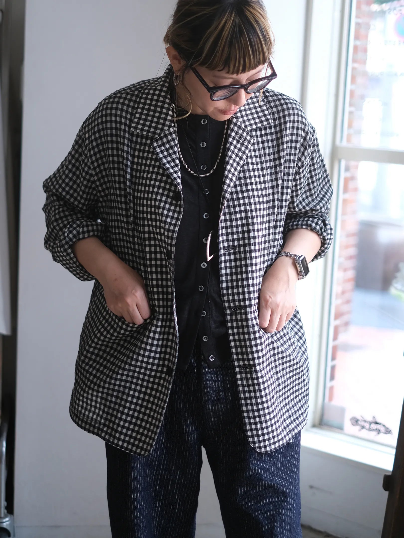 manon "GINGHAM CHECK SPINDLE JKT"