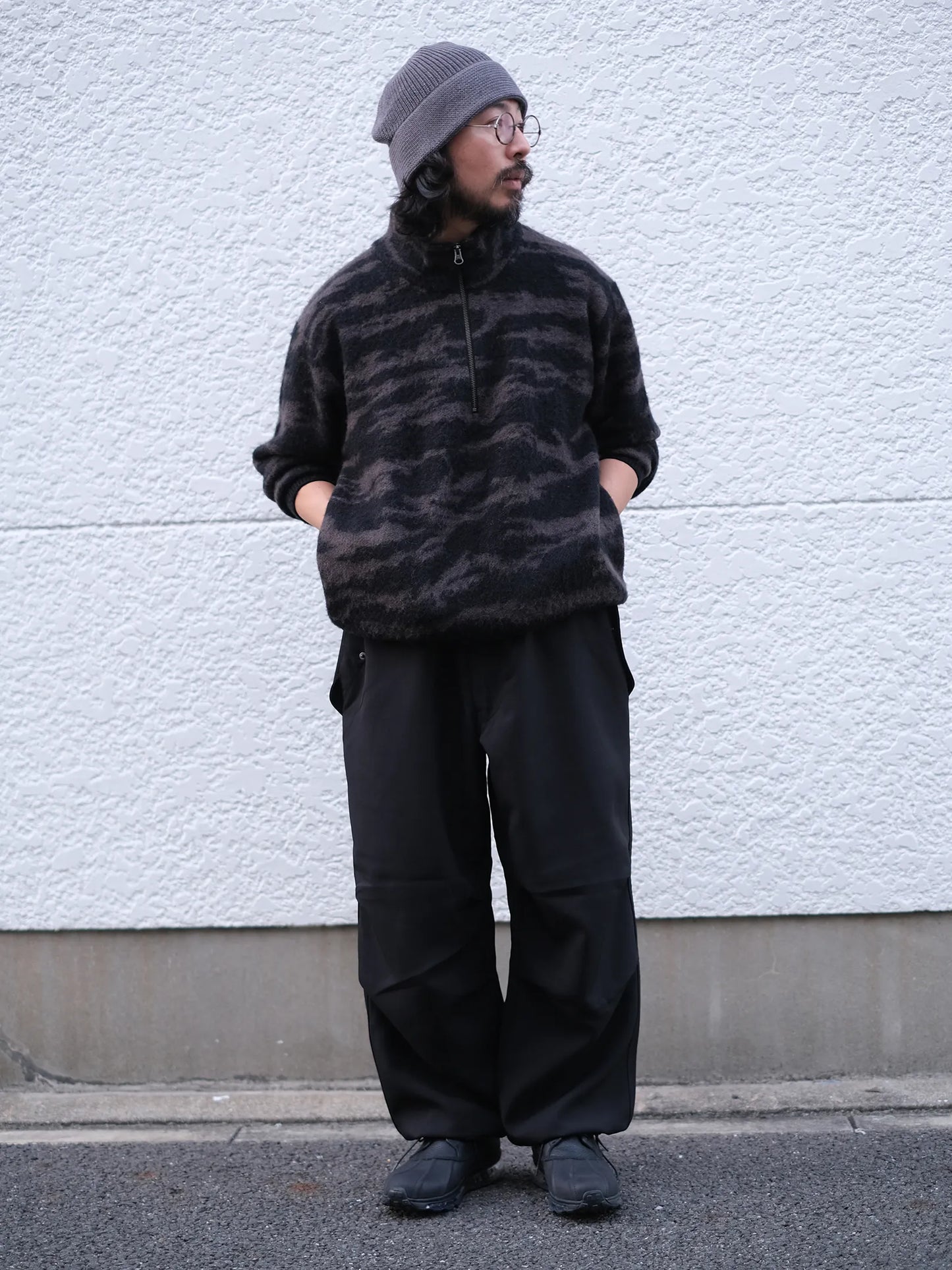 UNFRM "MOHAIR KNIT CAMO HALF ZIP PULLOVER"