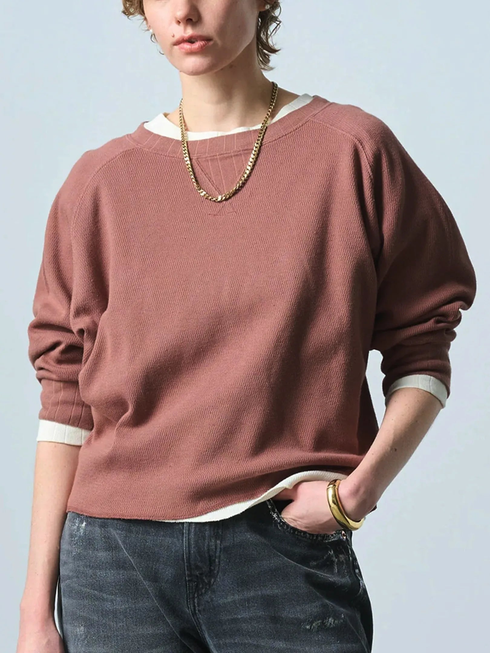 Kha:ki "HONEYCOMB 8th SLEEVE TOP(2colors)"