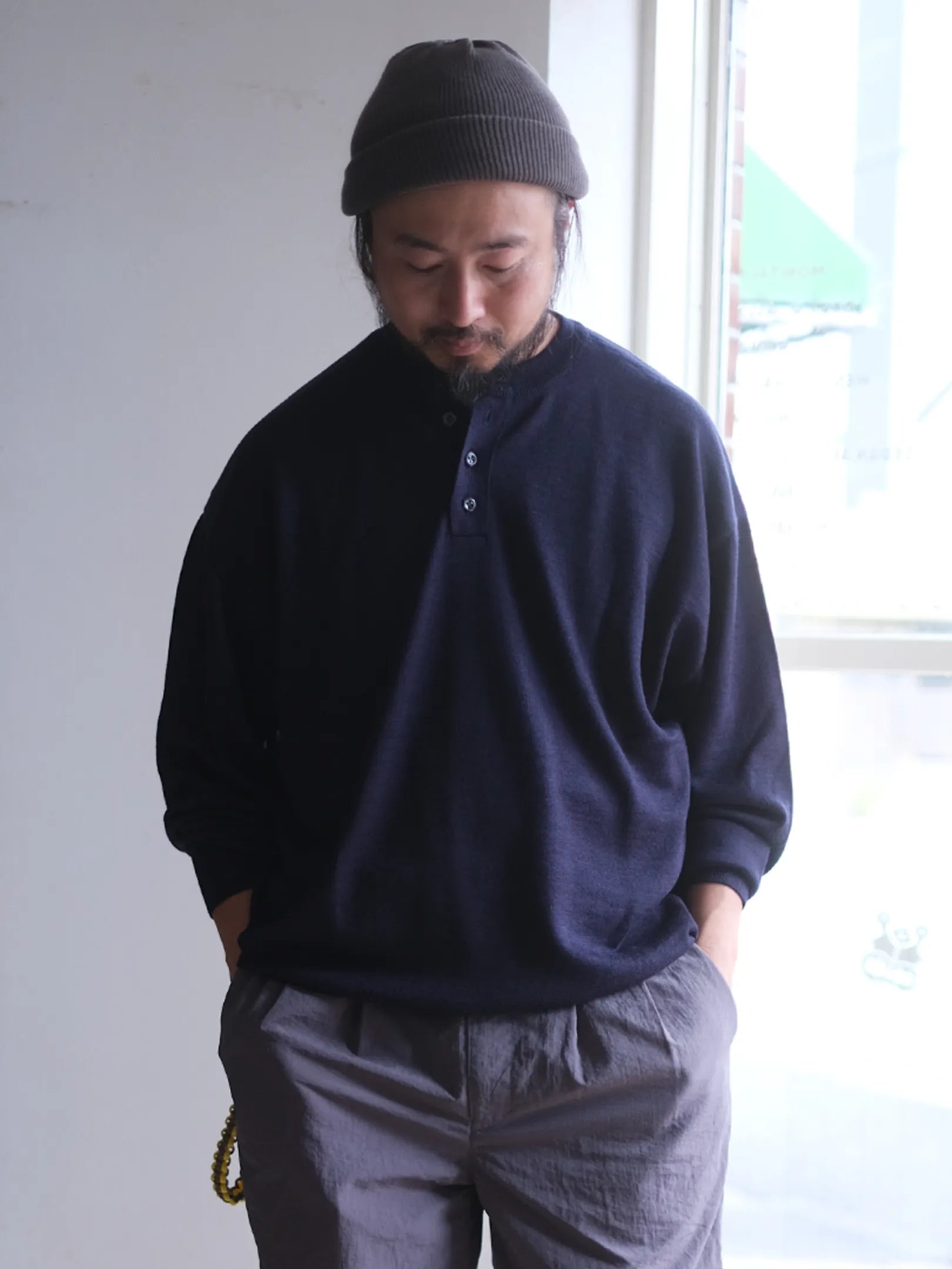 maillot mature "Boundary Henley Sweater(2colors)"