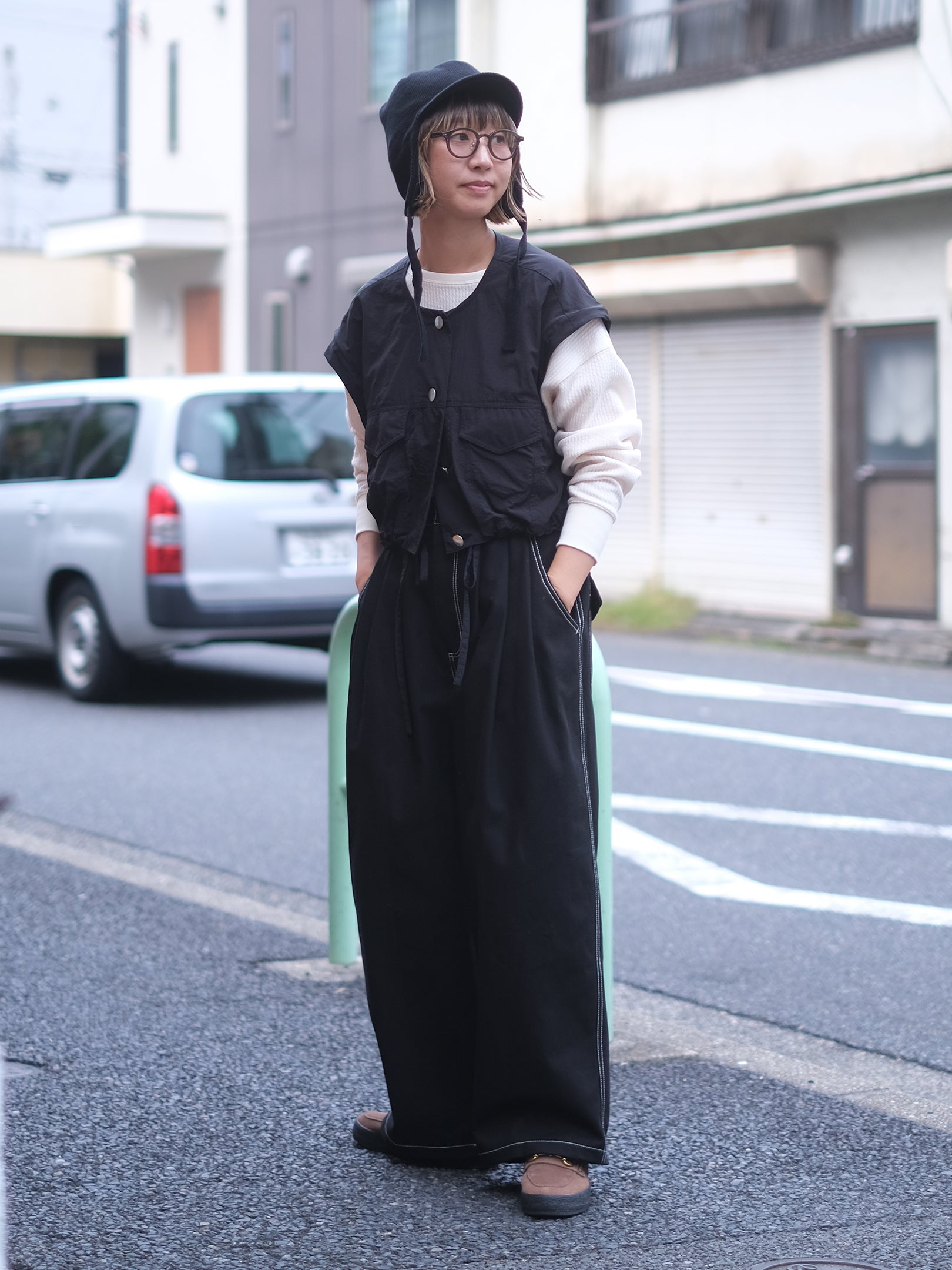 manon "VINTAGE SERGE THREE TUCK WIDE PANTS"