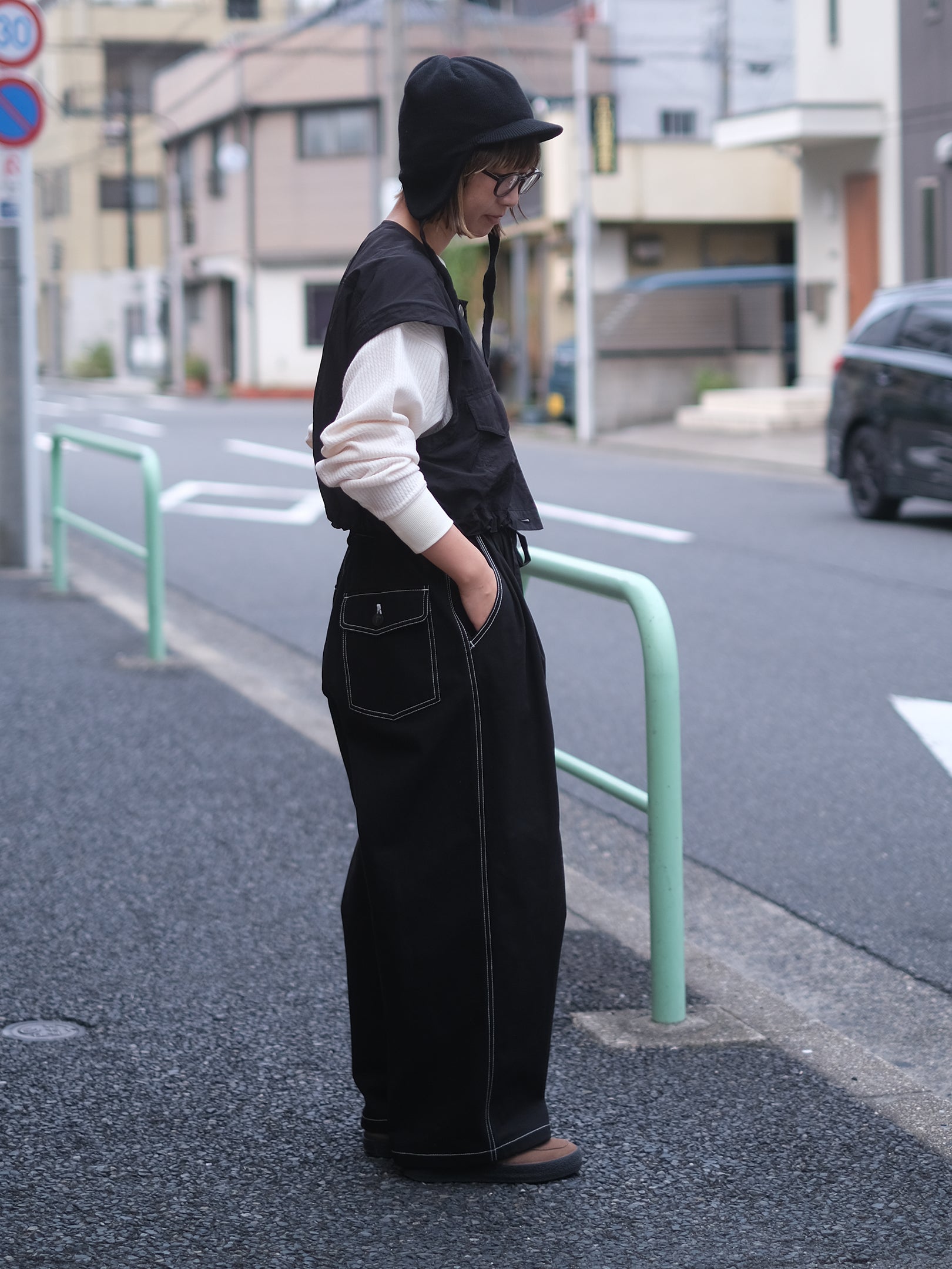 manon "VINTAGE SERGE THREE TUCK WIDE PANTS"
