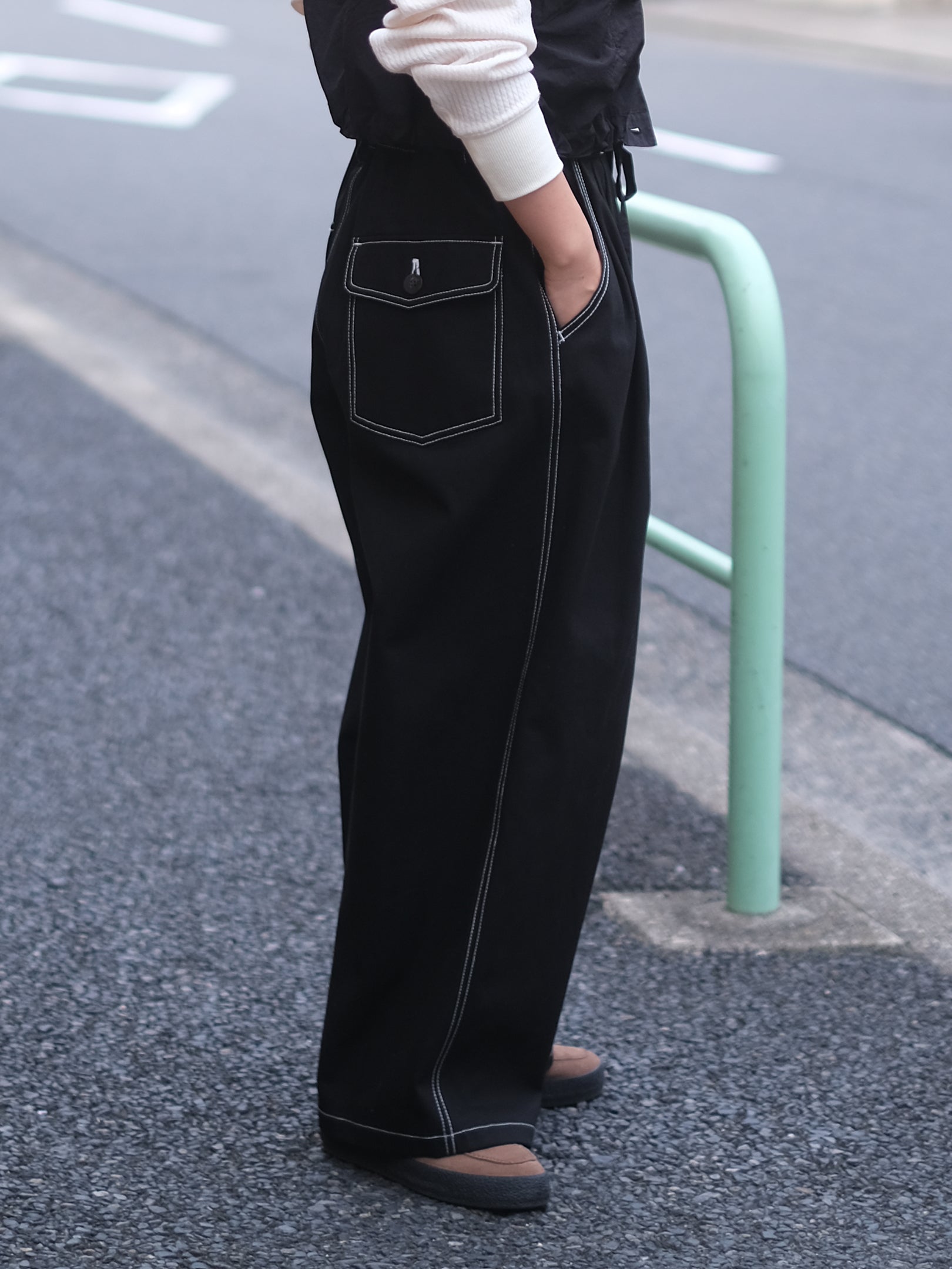manon "VINTAGE SERGE THREE TUCK WIDE PANTS"