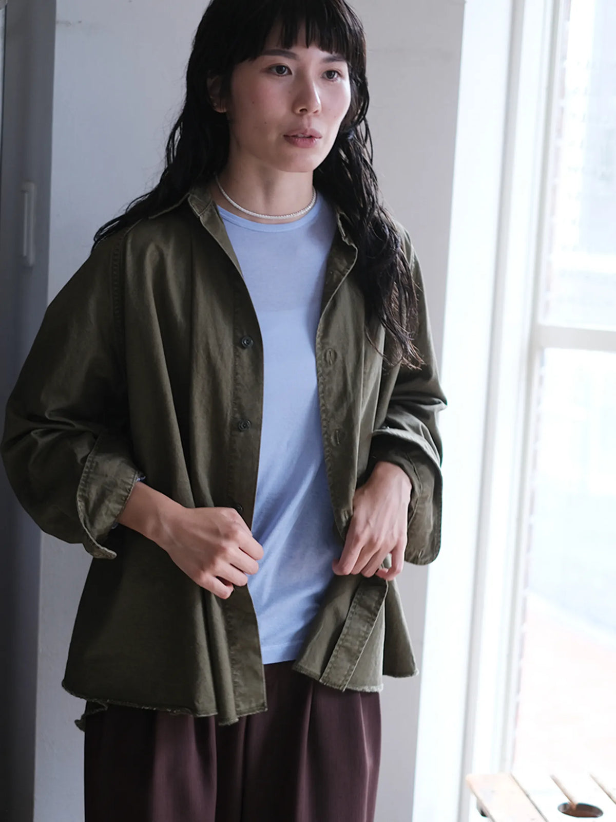 Kha:ki "TENT LINE FATIGUE SHIRT(2colors)"