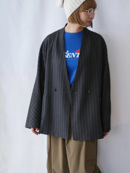 Kha:ki "COLLARLESS STRIPE JACKET(2colors)"