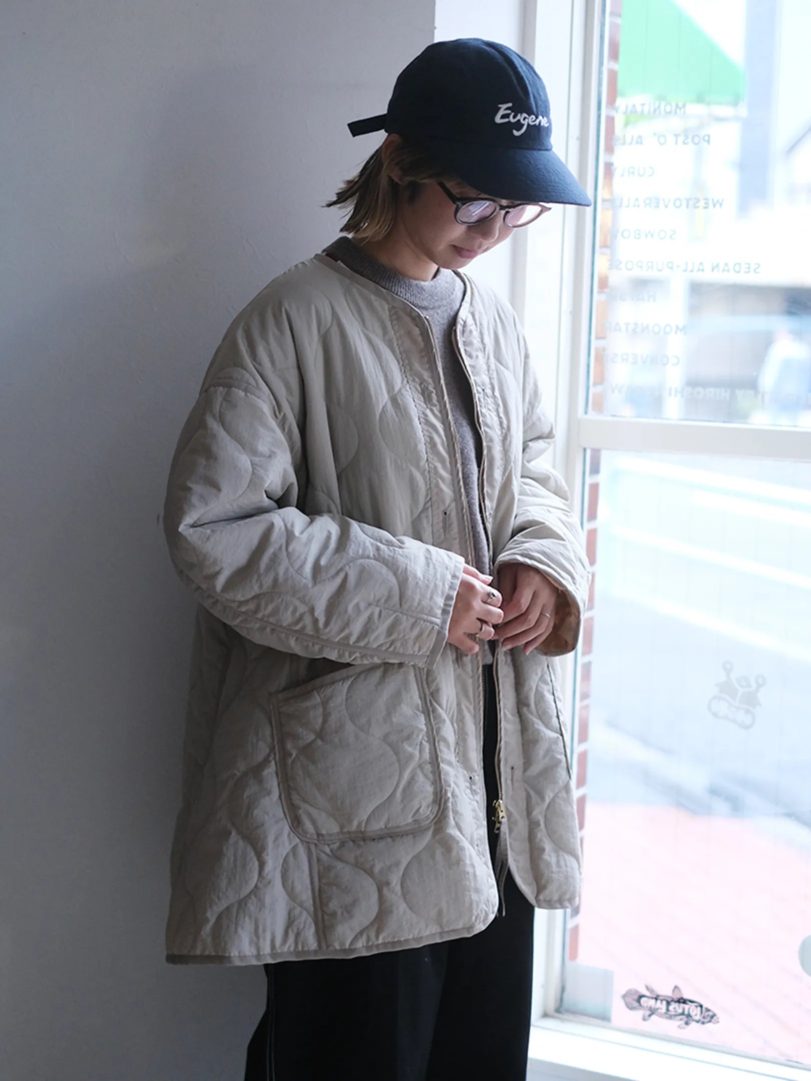 Kha:ki "MIL QUILT ZIP UP JACKET"