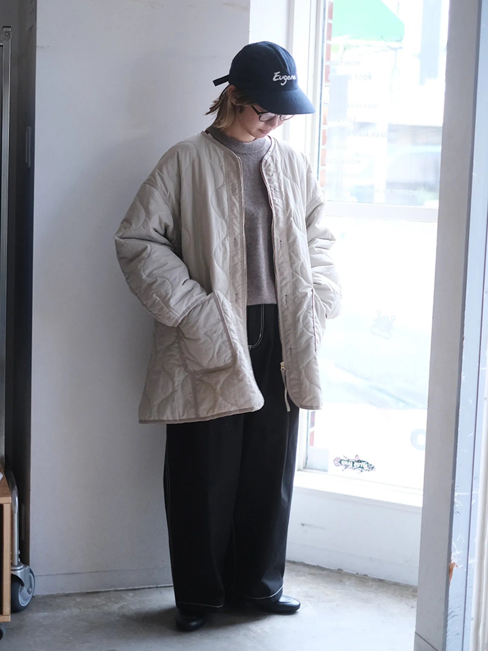 Kha:ki "MIL QUILT ZIP UP JACKET"