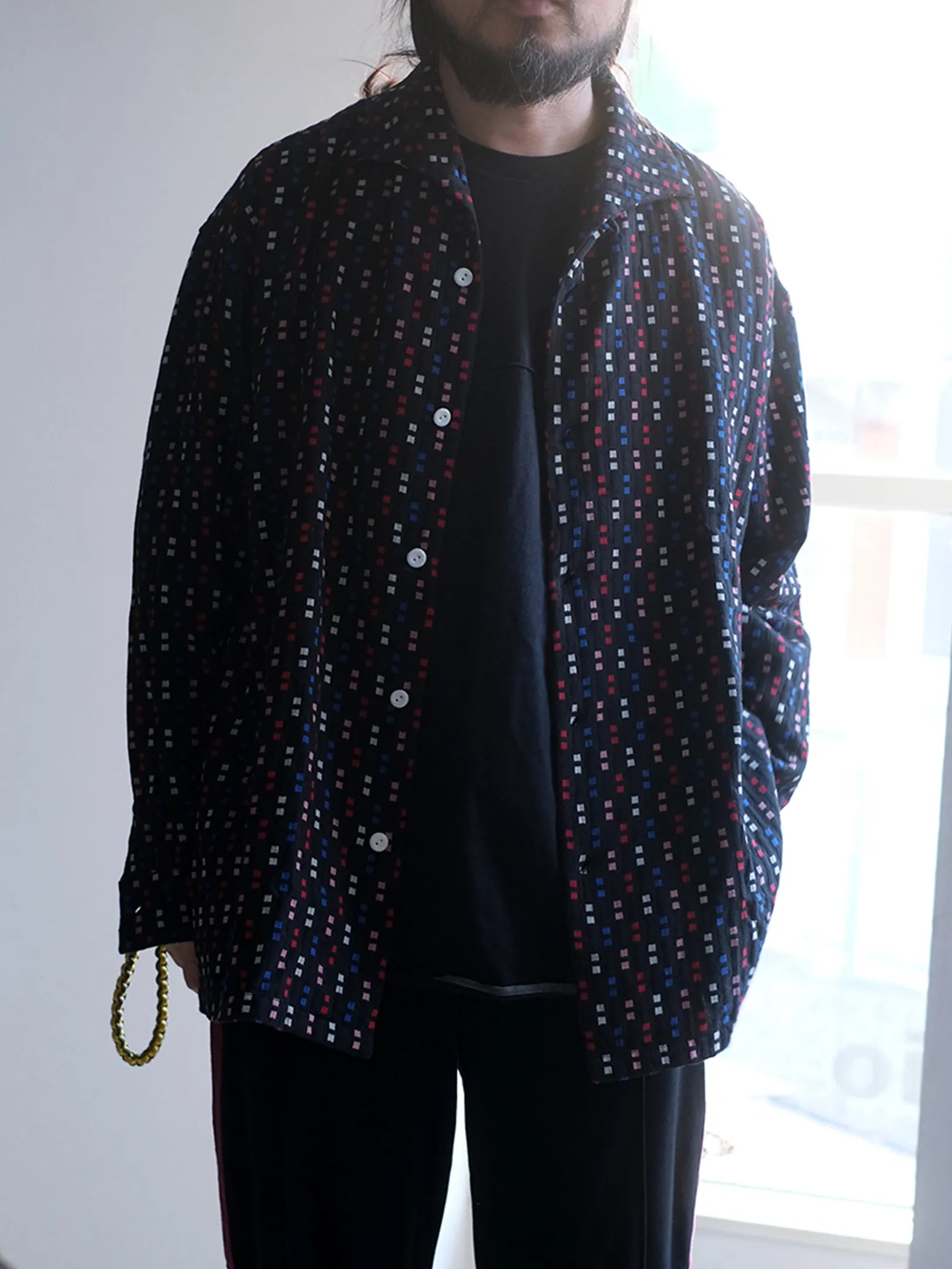 SOWBOW "蒼氓シャツ/ONE PIECE COLLAR WIDE(CHIKUGO-ORI,BLACK CUBE)"