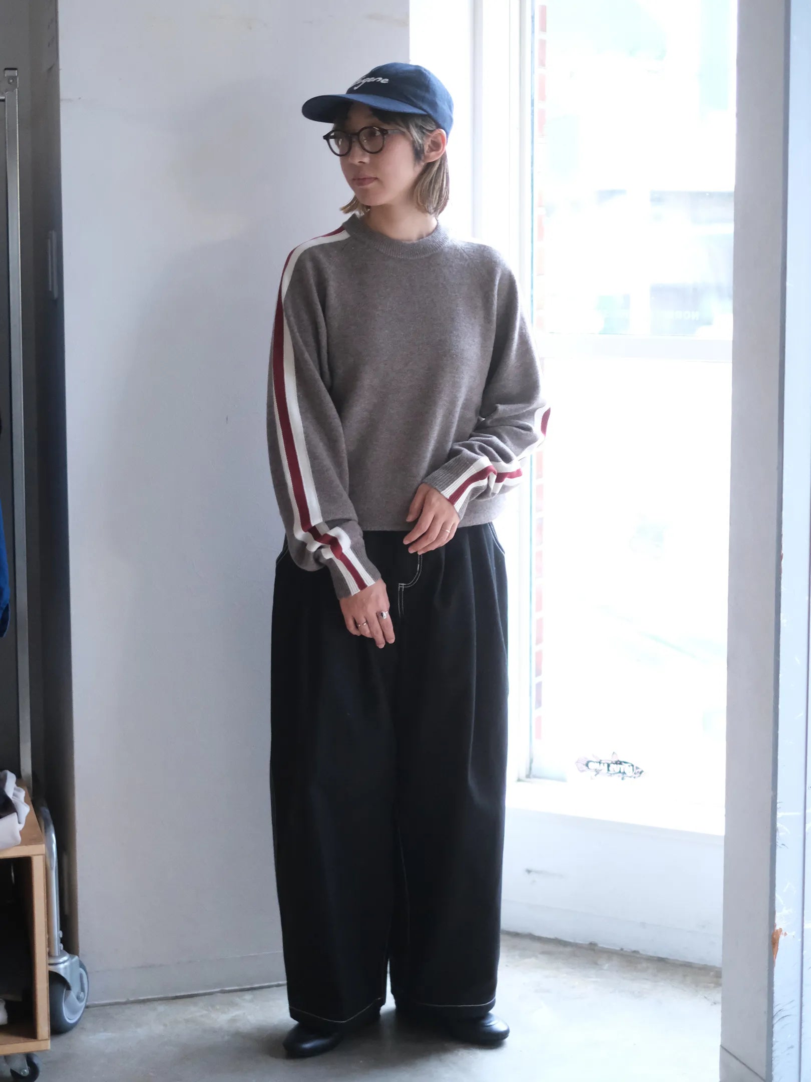 ANTHOM "ヤク×メリノウール　配色ラインTOPS(2colors)"