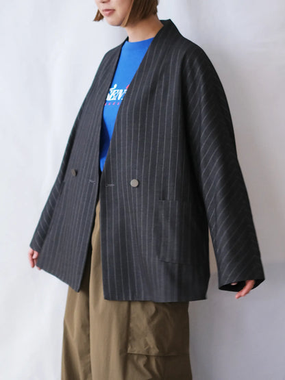 Kha:ki "COLLARLESS STRIPE JACKET(2colors)"