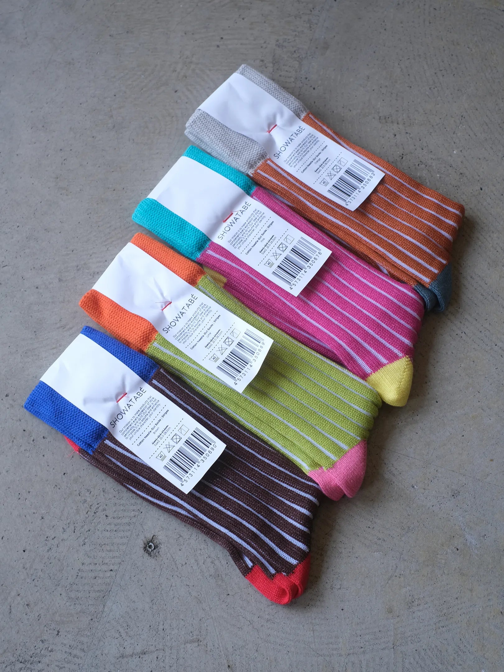 SHOWATABÉ  "Cotton Needle-Out Socks | Stripes(4colors)"