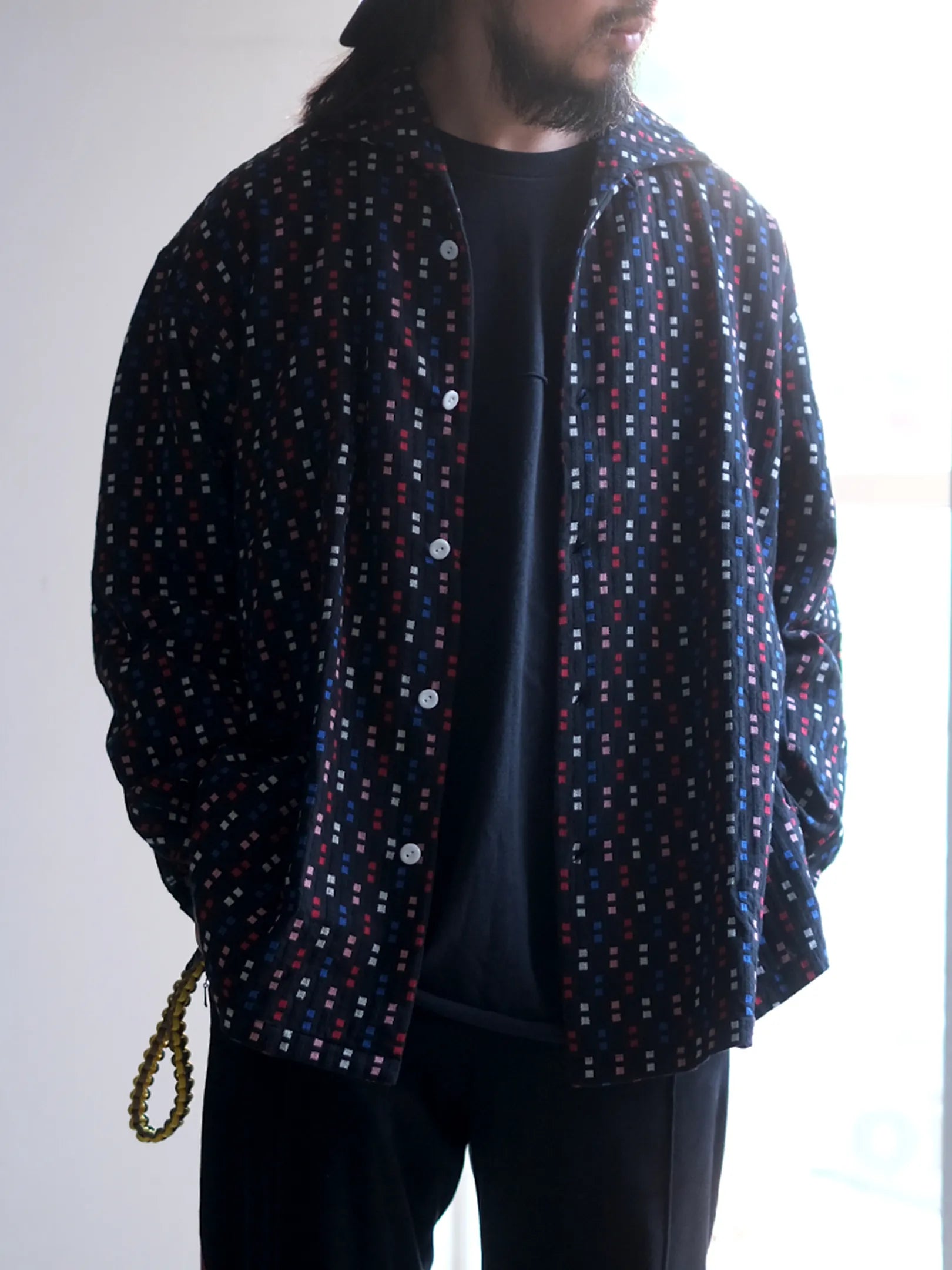 SOWBOW "蒼氓シャツ/ONE PIECE COLLAR WIDE(CHIKUGO-ORI,BLACK CUBE)"