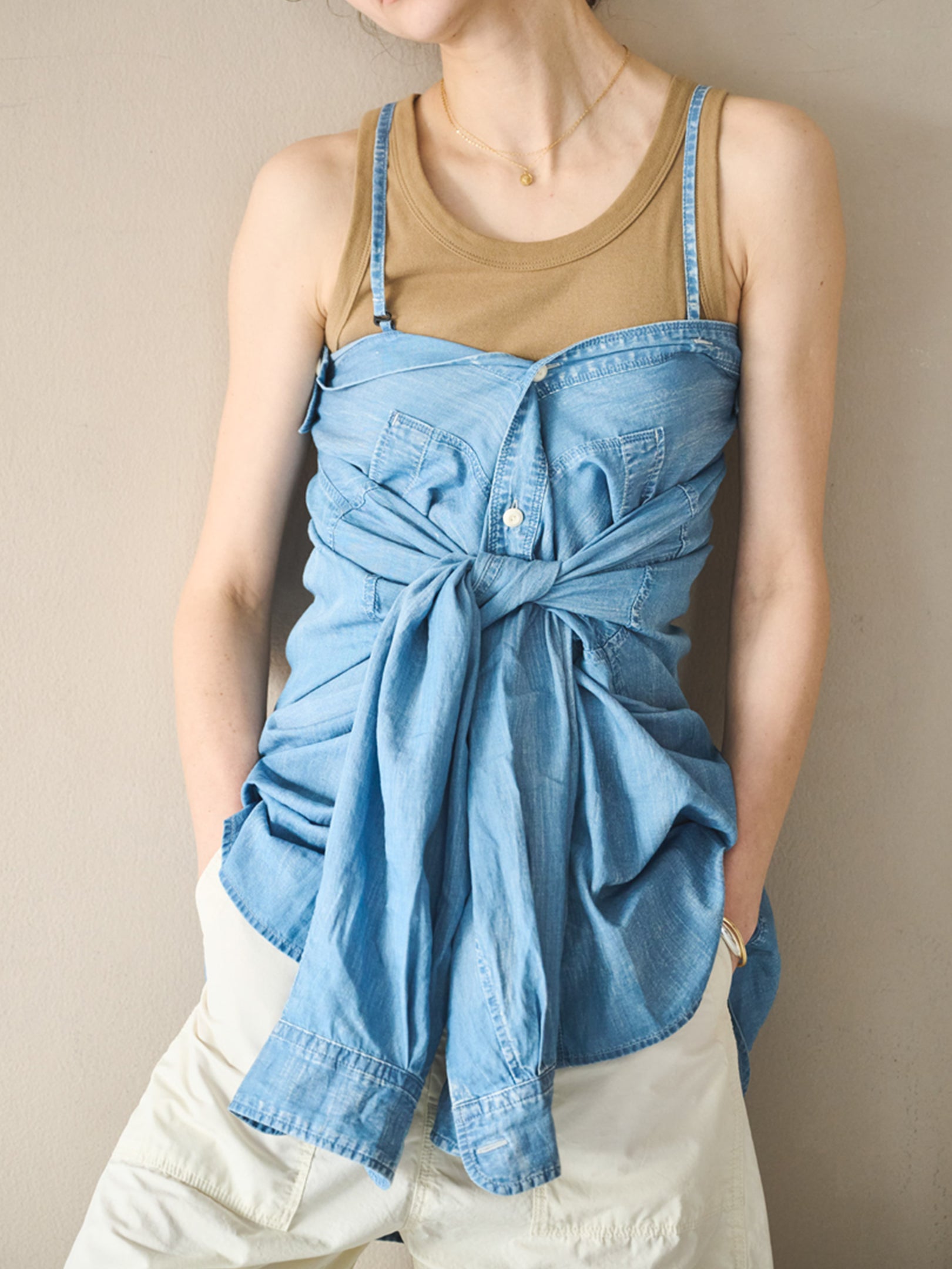 Kha:ki "2WAY WIDE DENIM SHIRT"