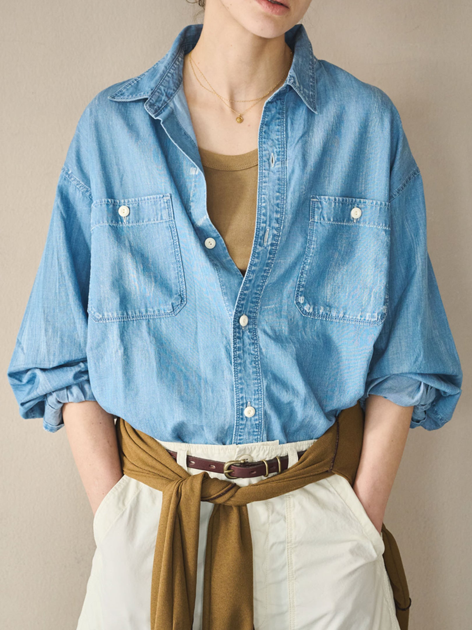 Kha:ki "2WAY WIDE DENIM SHIRT"