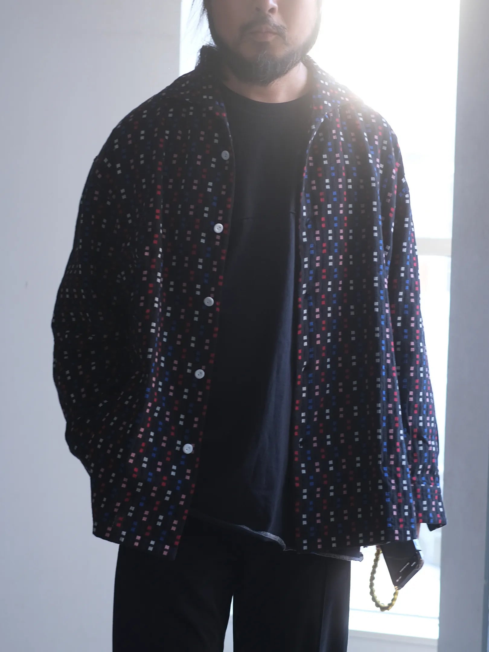 SOWBOW "蒼氓シャツ/ONE PIECE COLLAR WIDE(CHIKUGO-ORI,BLACK CUBE)"