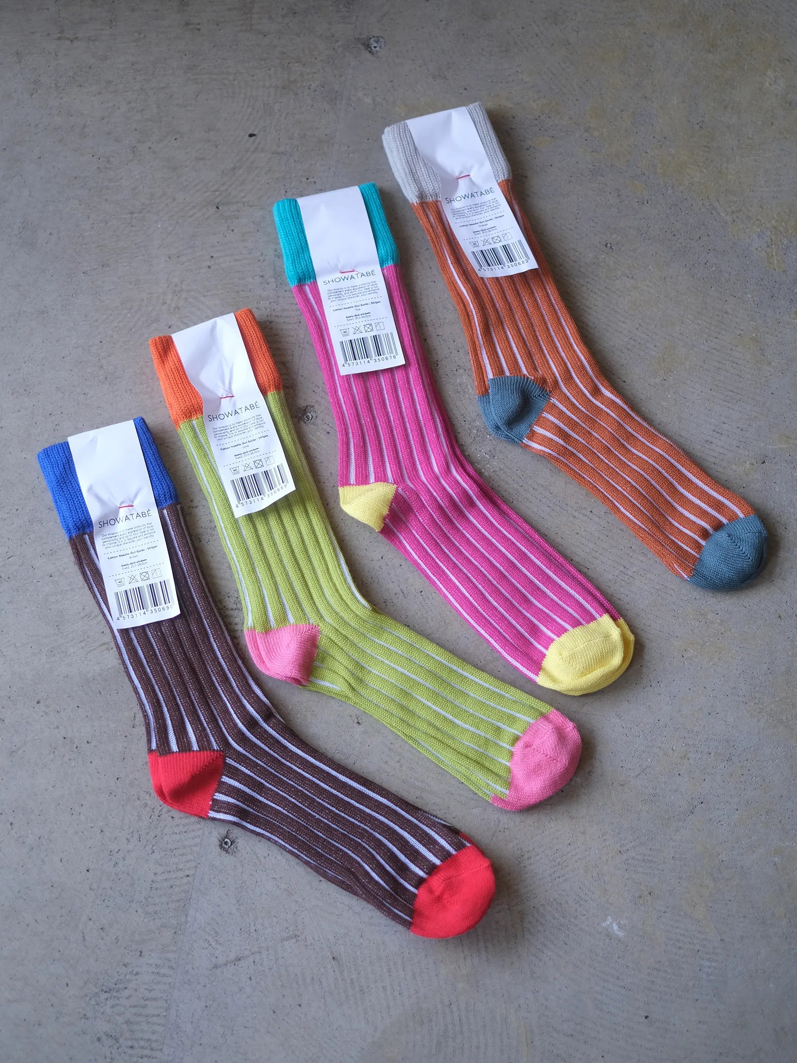 SHOWATABÉ  "Cotton Needle-Out Socks | Stripes(4colors)"