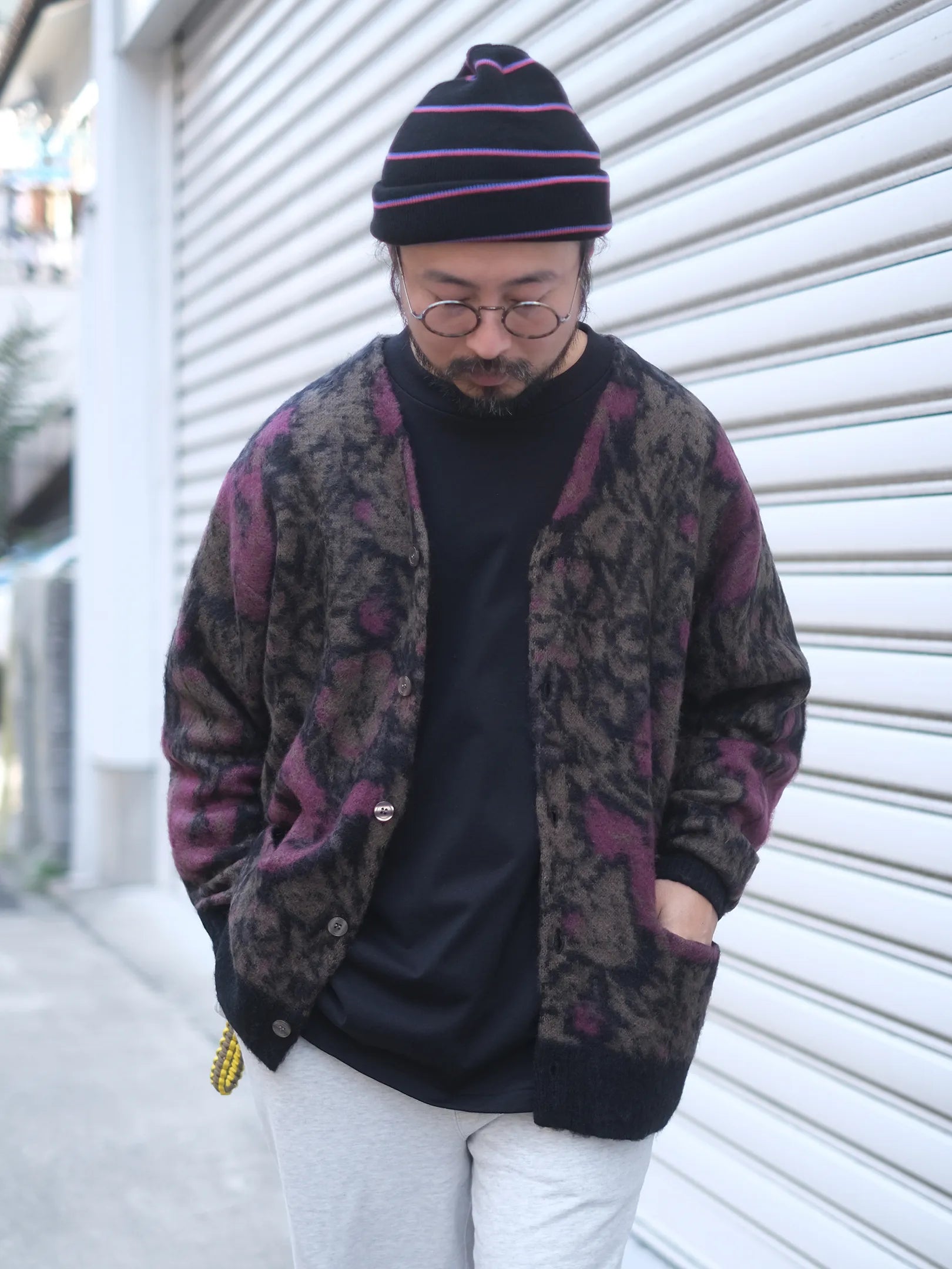 UNFRM "MOHAIR KNIT VINTAGE FLOWER CAMO CARDIGAN"