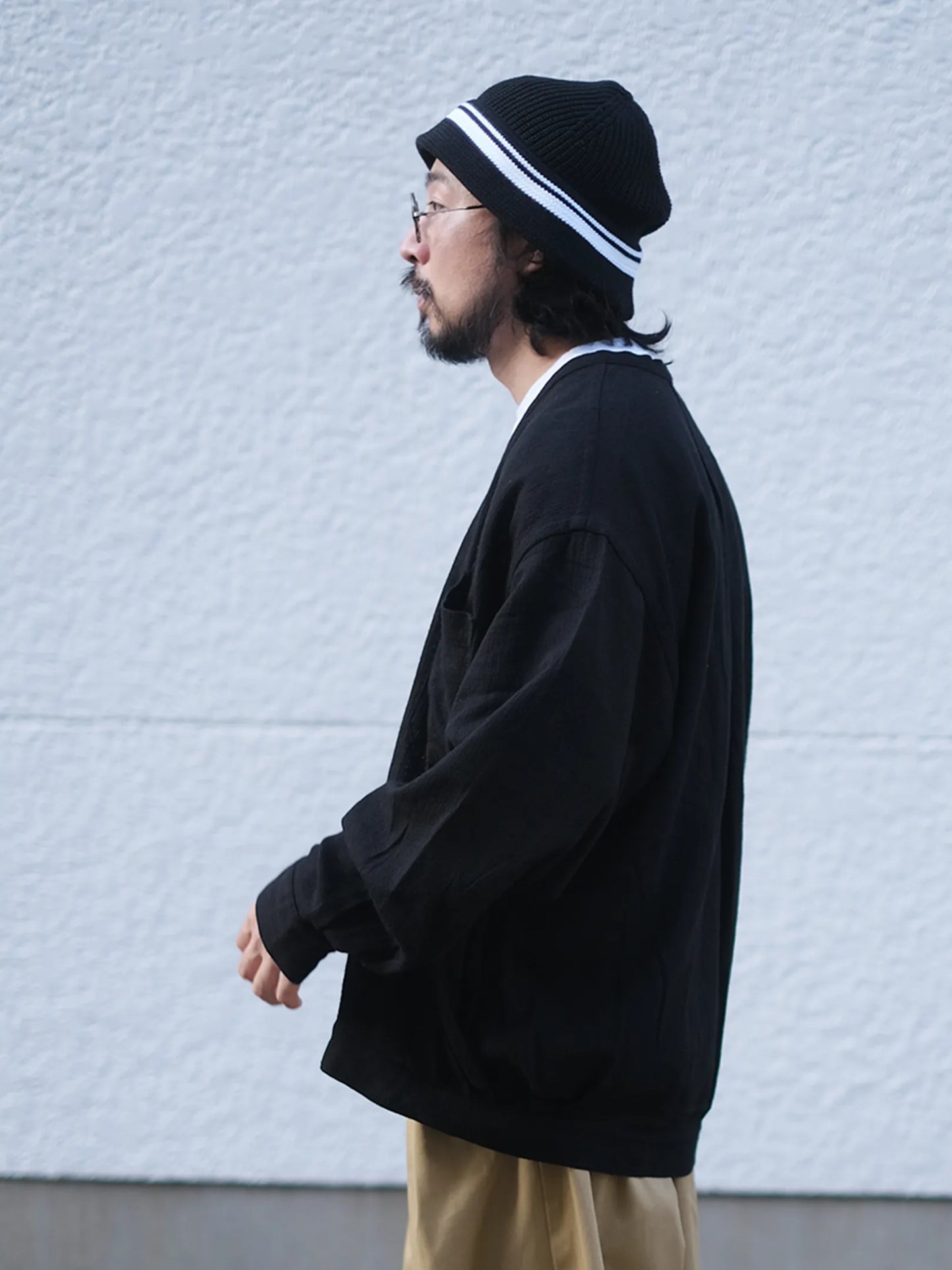 SOWBOW "蒼氓シャツ/F CARDIGAN(BLACK PANAMA)"