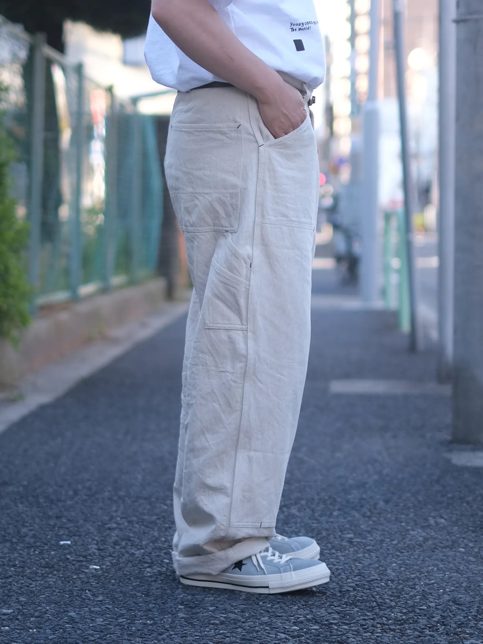 SOWBOW "DOUBLE KNEE PAINTER PANTS 10oz HEMP DENIM NATURAL"