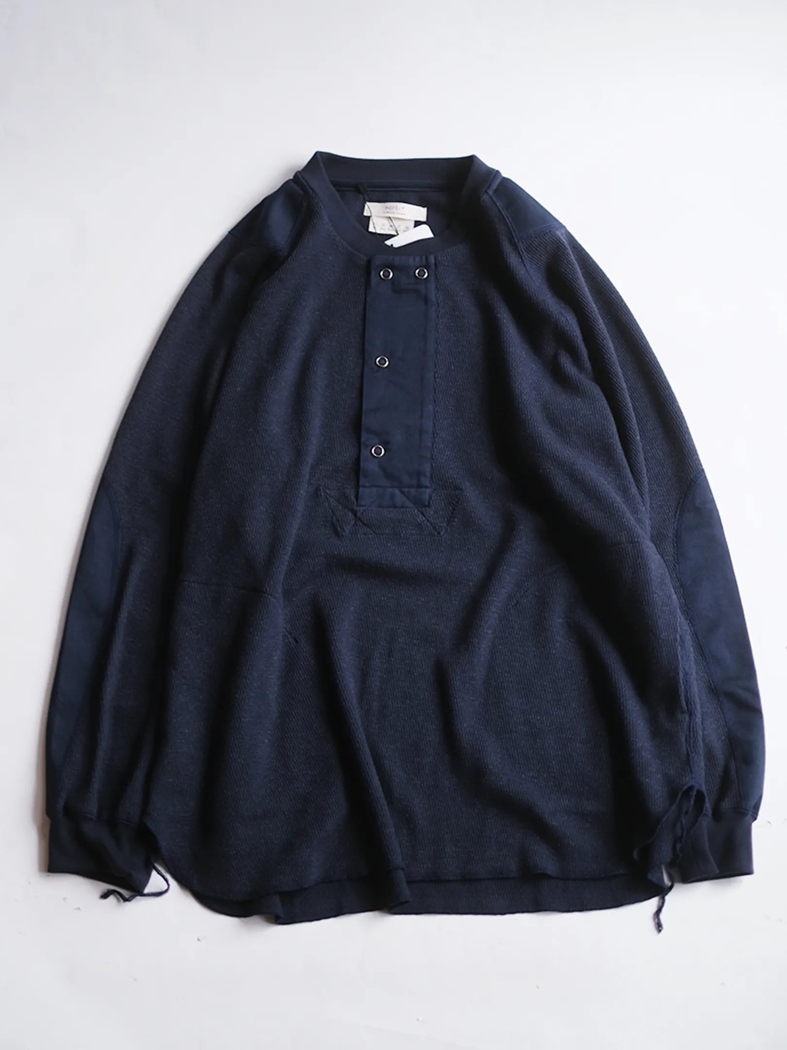 norbit by Hiroshi Nozawa "Wool cotton waffle Henley neck T-shirts(NAVY)"