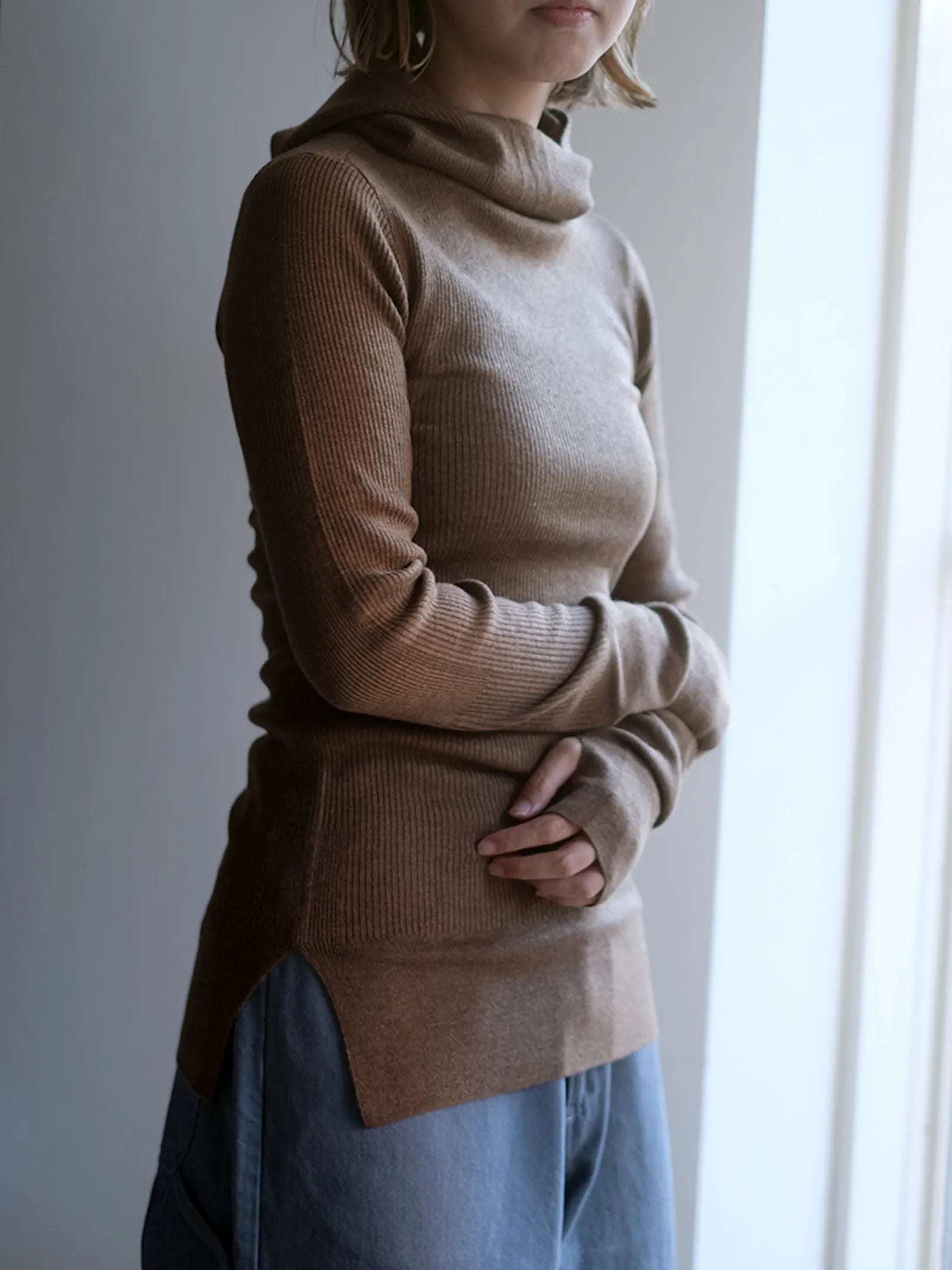 ANTHOM "ウール混 定番リブフーディKNIT(2colors)"