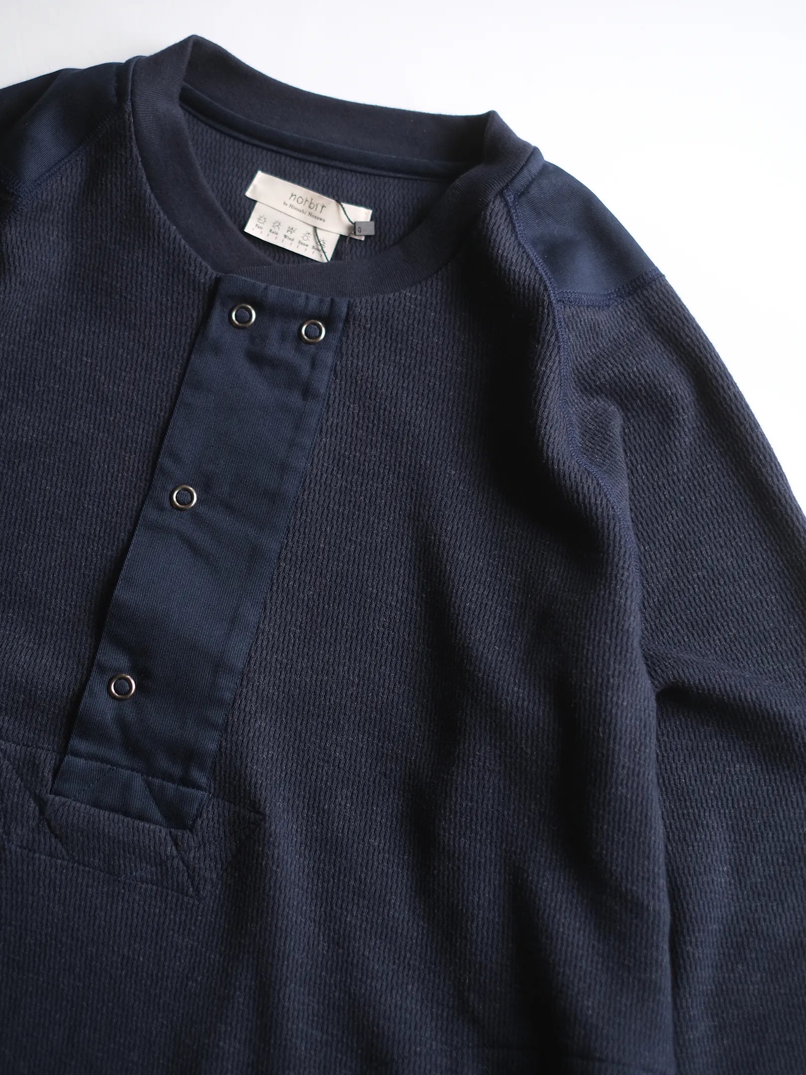 norbit by Hiroshi Nozawa "Wool cotton waffle Henley neck T-shirts(NAVY)"
