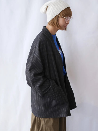 Kha:ki "COLLARLESS STRIPE JACKET(2colors)"