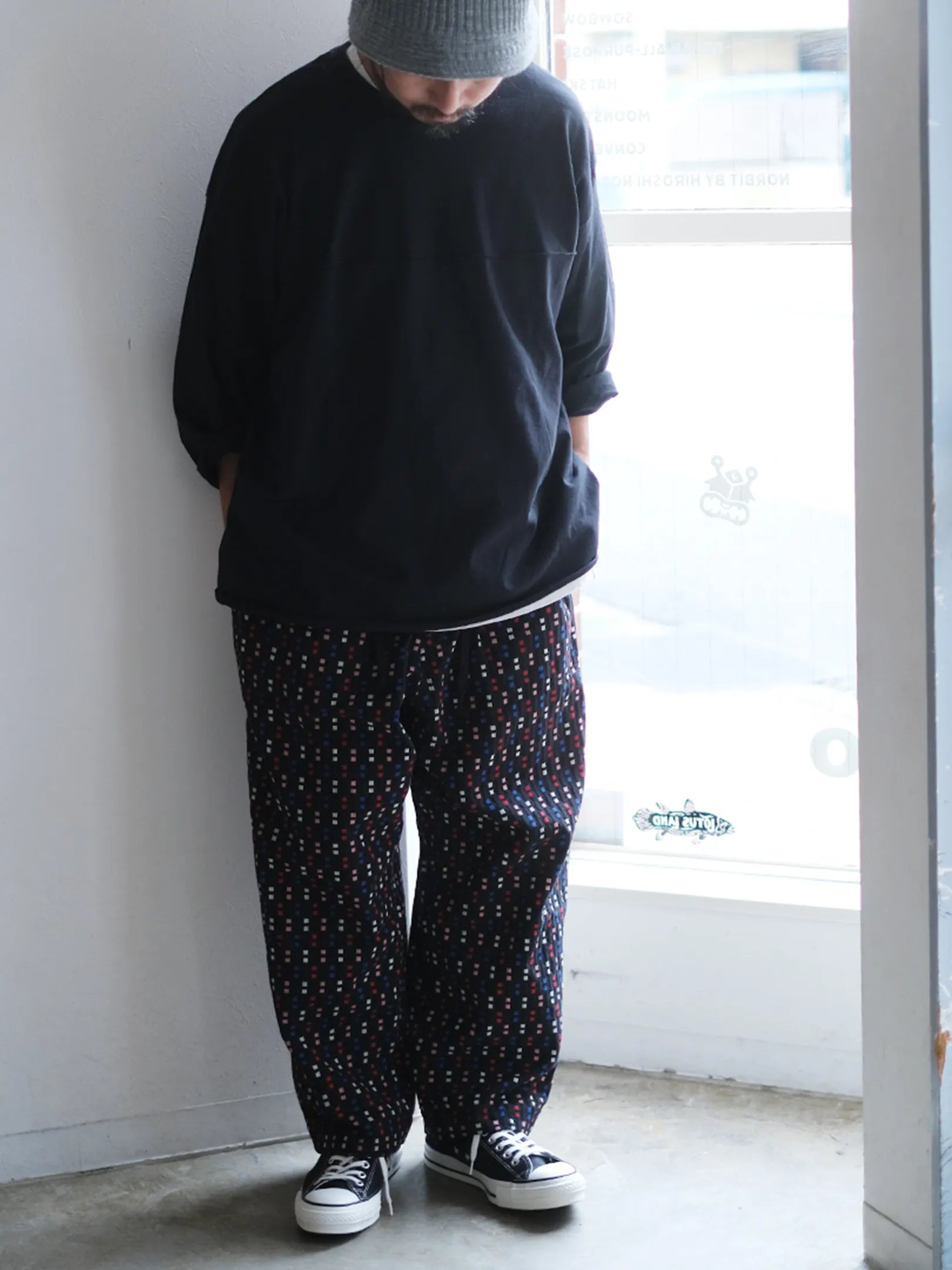 SOWBOW "蒼氓EZパンツ-WIDE-(CHIKUGO-ORI,BLACK CUBE)"