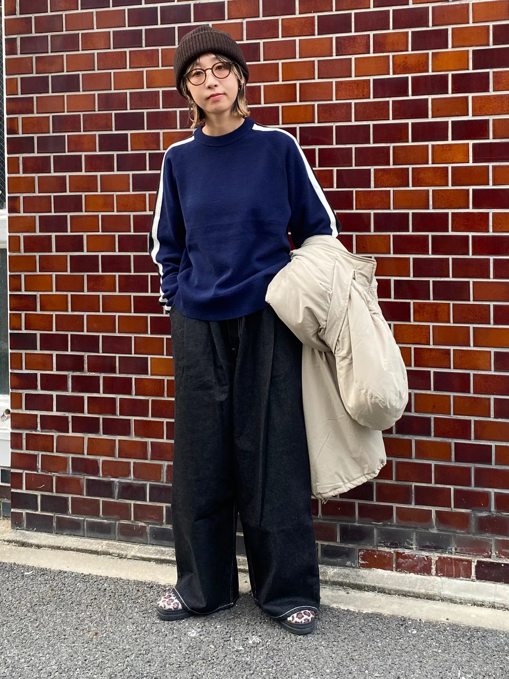 ANTHOM "ヤク×メリノウール　配色ラインTOPS(2colors)"