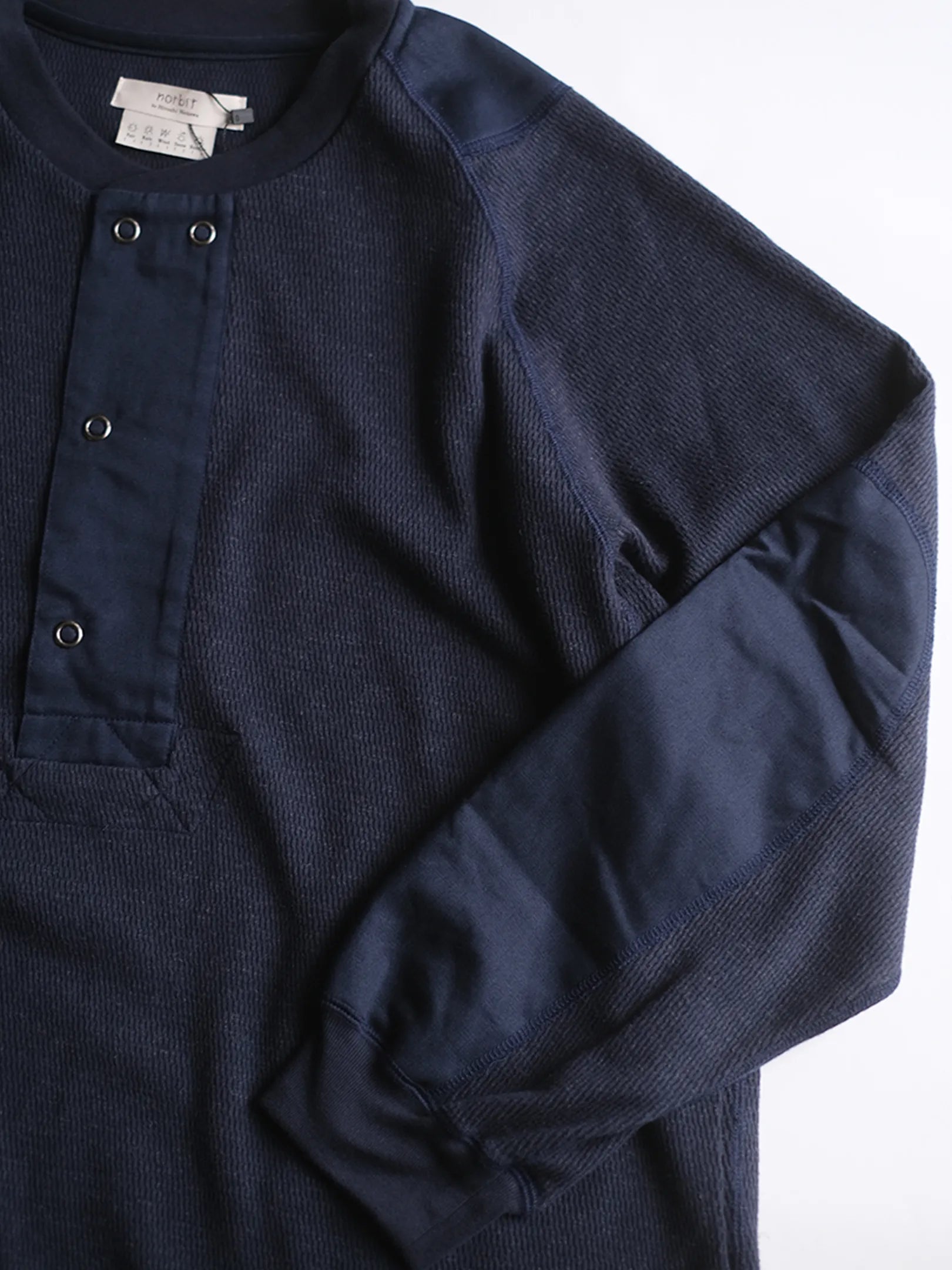 norbit by Hiroshi Nozawa "Wool cotton waffle Henley neck T-shirts(NAVY)"