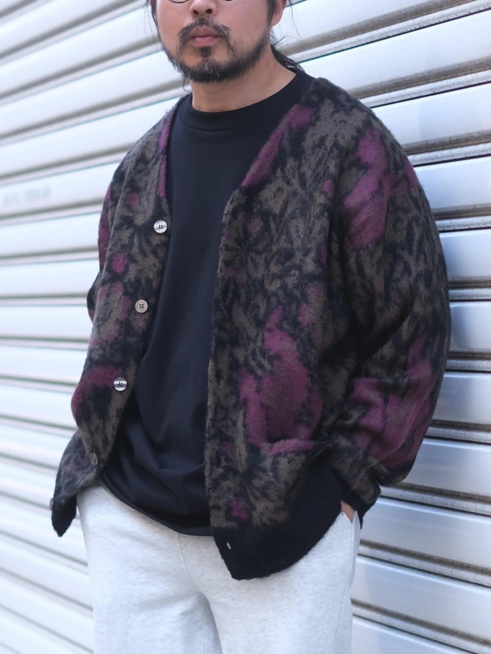 UNFRM "MOHAIR KNIT VINTAGE FLOWER CAMO CARDIGAN"