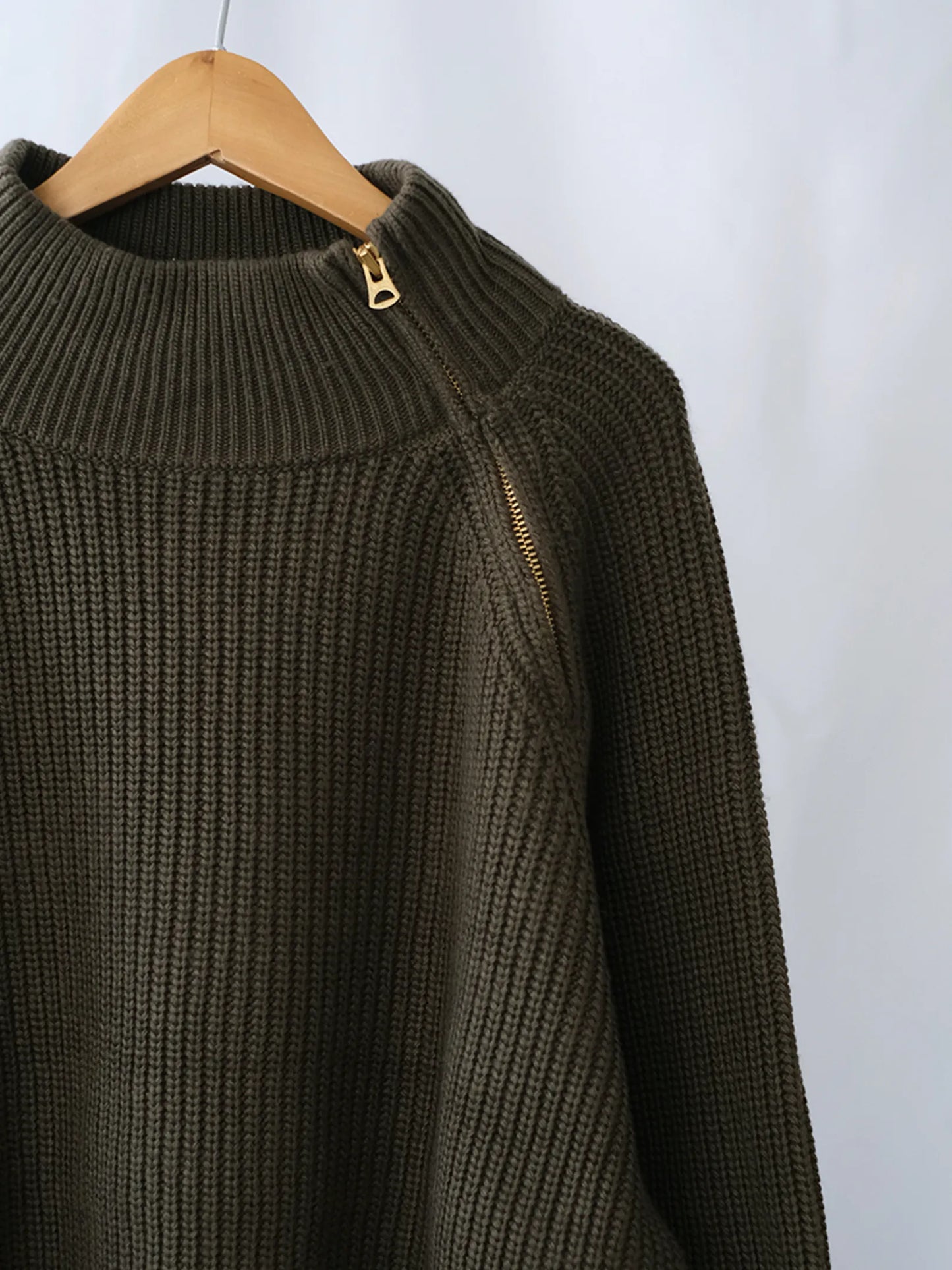 Kha:ki "HALF ZIP MIL KNIT TOP"