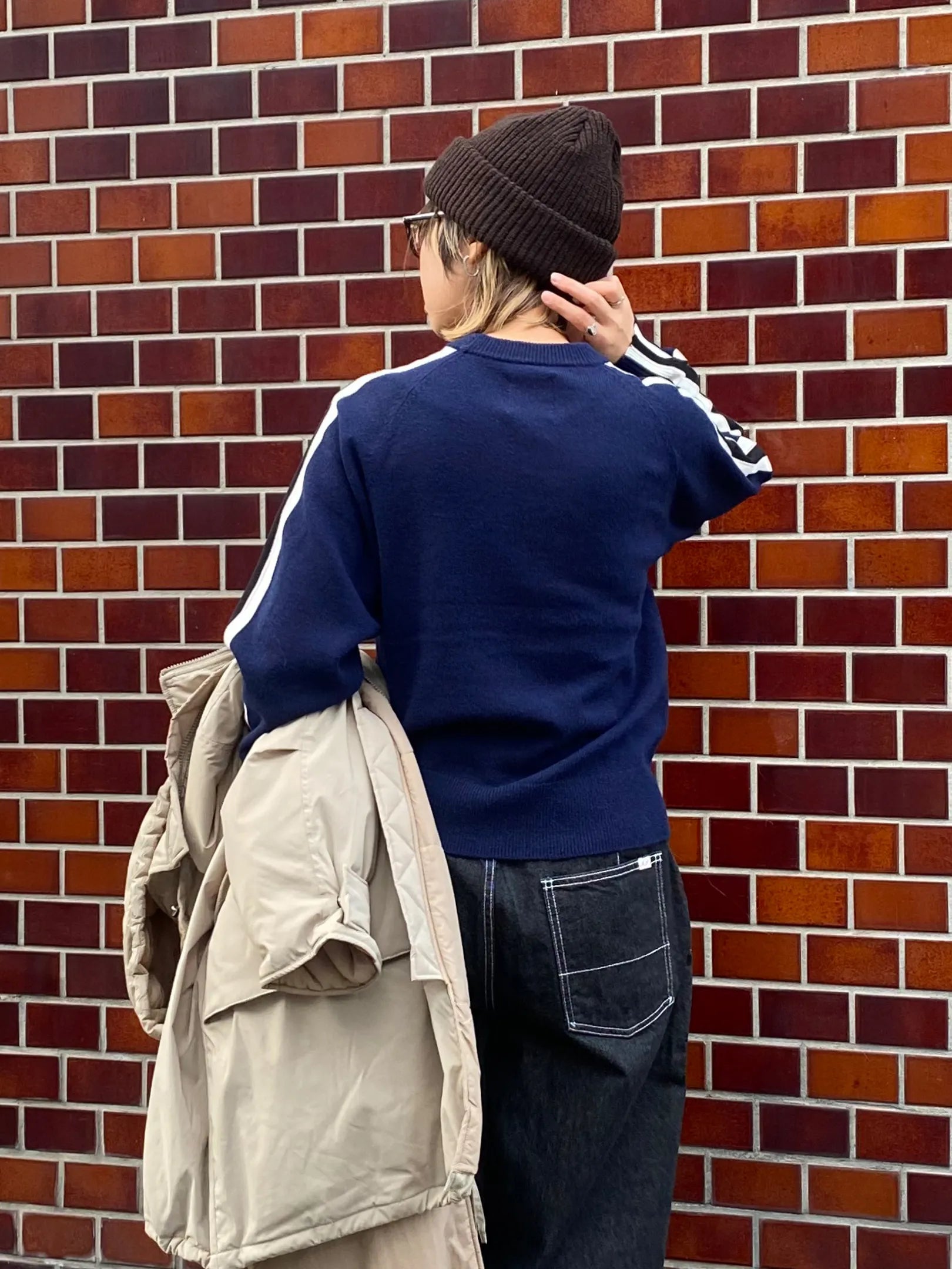 ANTHOM "ヤク×メリノウール　配色ラインTOPS(2colors)"