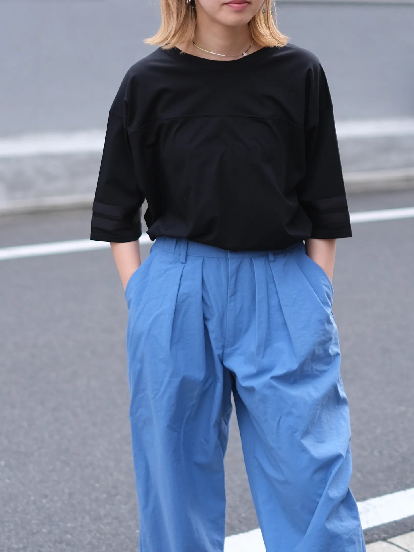 THE SUNNY "NYLON OX THREE TUCK PANTS / BLUE"